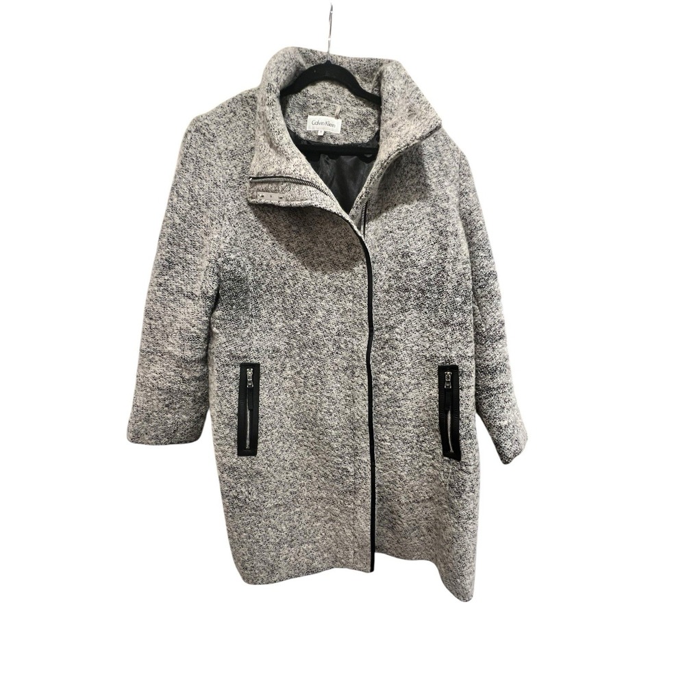 Calvin Klein Women's High Neck Wool Blend Pea‎ Coat Gray Blend Size 2X